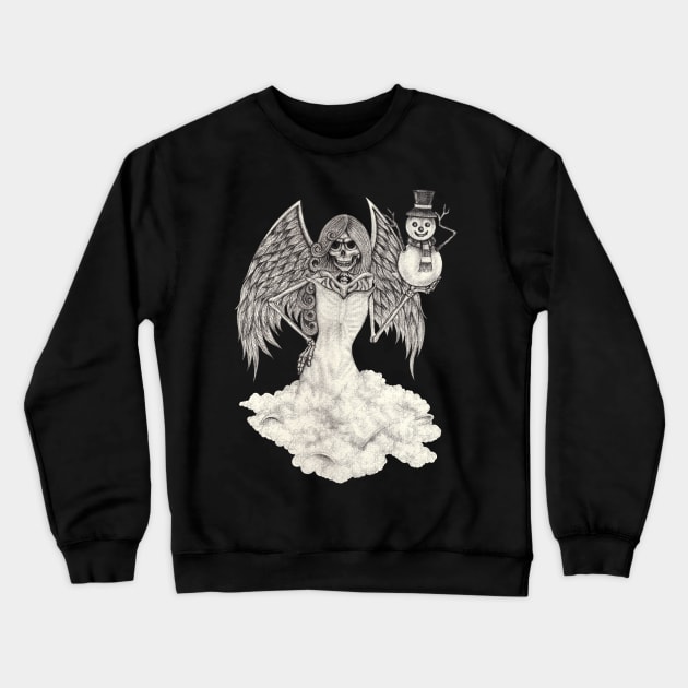 Fantasy surreal skull angel with snowman. Crewneck Sweatshirt by Jiewsurreal